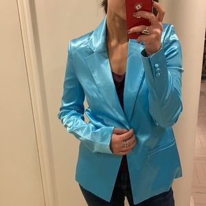 Staud Blue Madden Satin Blazer
